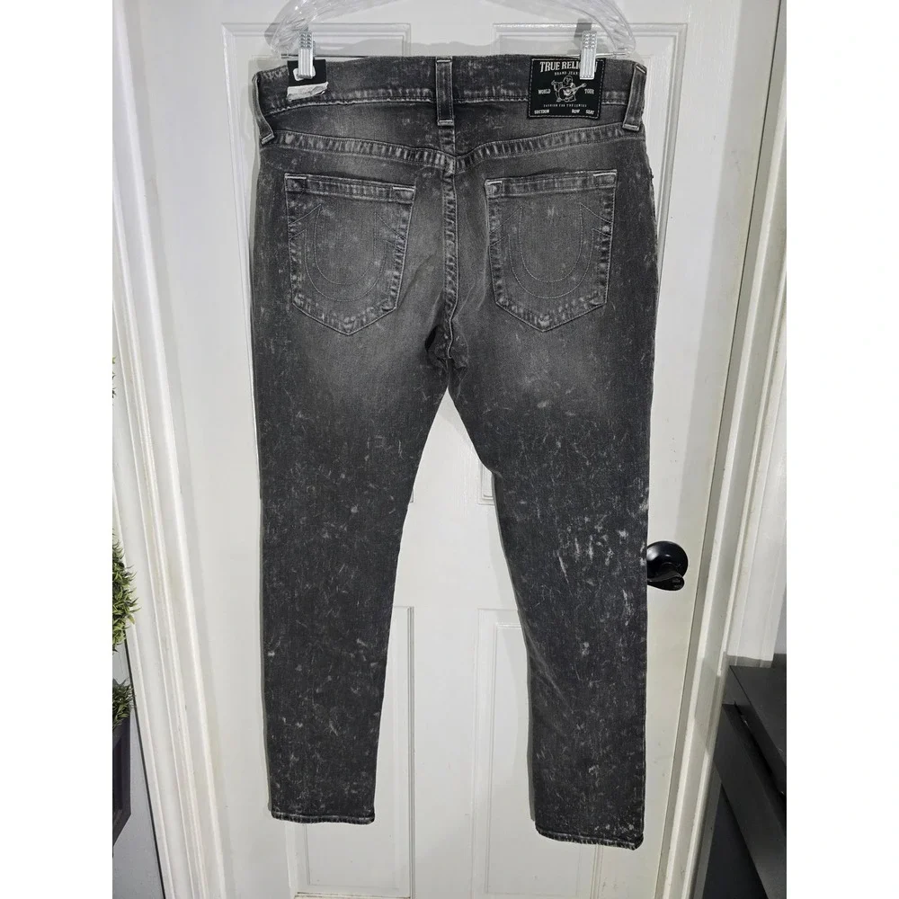 True Religion Rocco Relaxed Skinny Grey Acid Wash Jeans Mens 36 106032 HXER